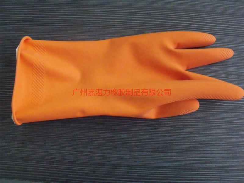 供应喷绒家用乳胶手套橙色/黄色/红色 多功能使用 可防水防滑的手套