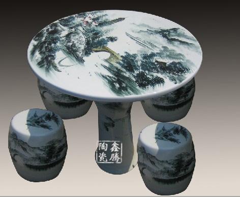 供应鑫腾陶瓷 厂家定做青花瓷桌 园林摆件瓷桌