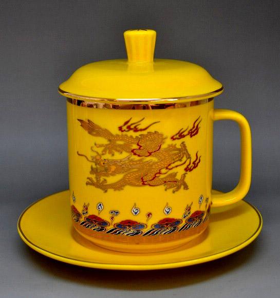 供应陶瓷厂家直销黄金龙茶杯图片
