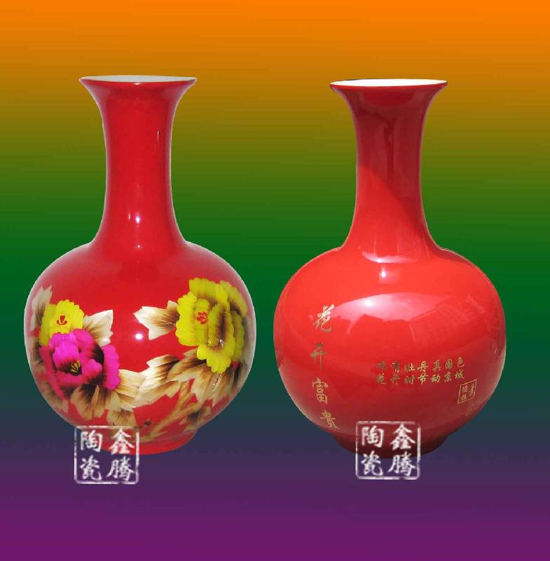 供应中国红麦杆花瓶 鑫腾陶瓷厂家 大量直销图片