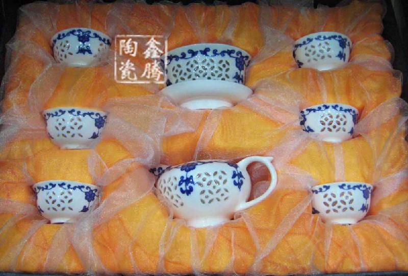 供应玲珑陶瓷茶具 手工玲珑茶具批发 陶瓷厂家直销