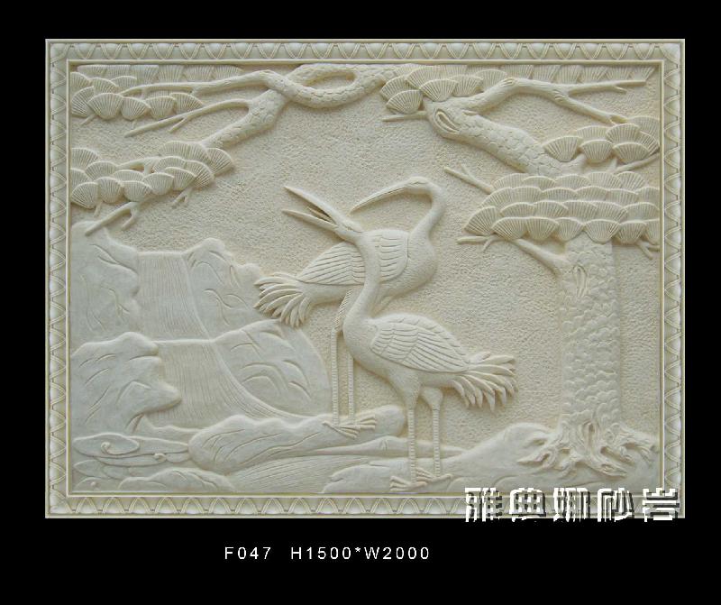 供应深圳雕塑双鹤砂岩浮雕壁画，松鹤图图片