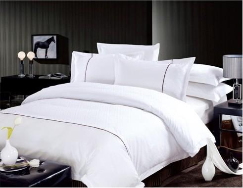 供应酒店床上用品纯色全棉贡缎四件套装 星级酒店60*60高密纯棉四件套图片
