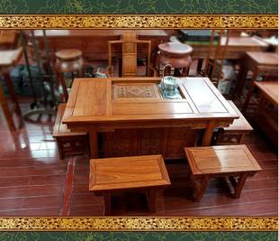 促销价花梨木将军台茶桌六件套 带电池炉 红木家具 实木仿古茶桌实木桌