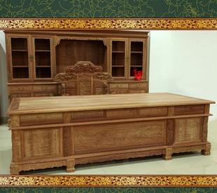 东阳木雕 极品缅甸花梨木山水书桌椅 书柜组合 实木书桌 红木家具