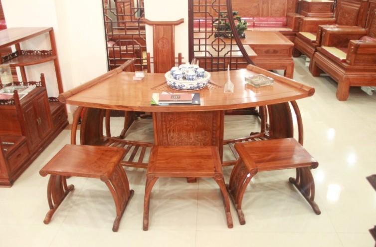 厂家直销 东阳杜邦红木家具 扇形茶台 非洲花梨木 茶桌 茶椅图片