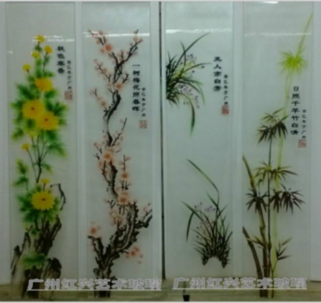 广州梅兰菊竹艺术玻璃隔断背景批发