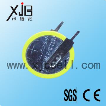 深圳市CR2032立式插件电池厂家供应CR2032立式插件电池 CR2032记忆时钟带脚电池