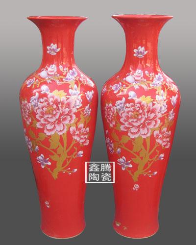 供应厂家制作酒店装饰花瓶中国红花瓶