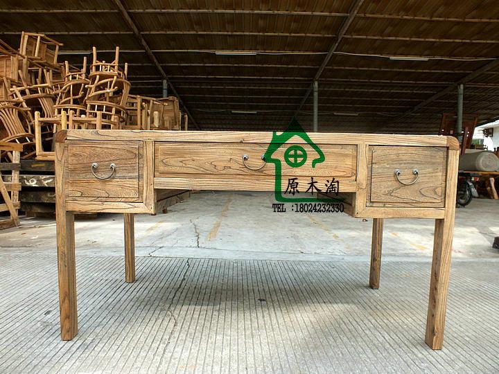 供应榆木三抽屉书桌、绘画桌、中式家具、实木家具图片