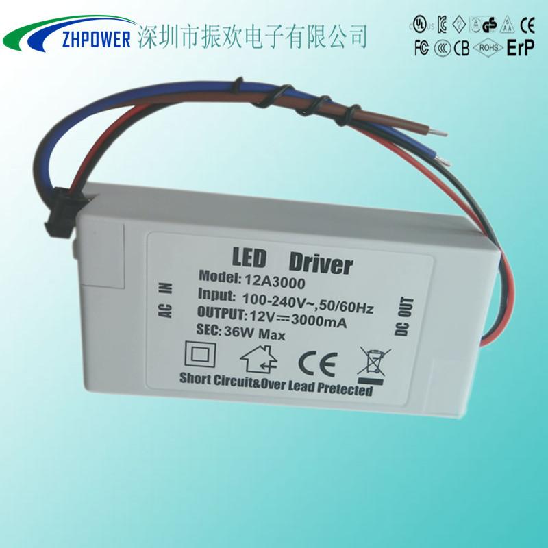 深圳市36W12V3A天花灯LED恒流驱动电源厂家