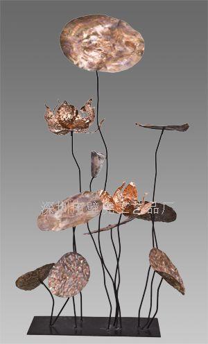 供应金属人物雕塑复合材料花朵壁挂玻璃钢宫灯紫铜荷叶摆件软装饰品