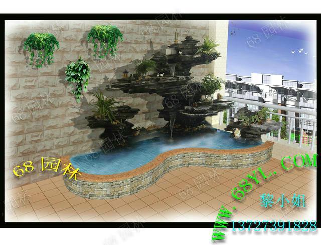 供应居家客厅阳台效果图设计 流水水景盆景园林造景