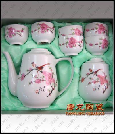 景德镇厂家定做水点桃花陶瓷茶具茶杯 冰裂纹陶瓷茶具 高档大茶盘茶
