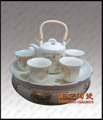 景德镇厂家定做水点桃花陶瓷茶具茶杯 冰裂纹陶瓷茶具 高档大茶盘茶