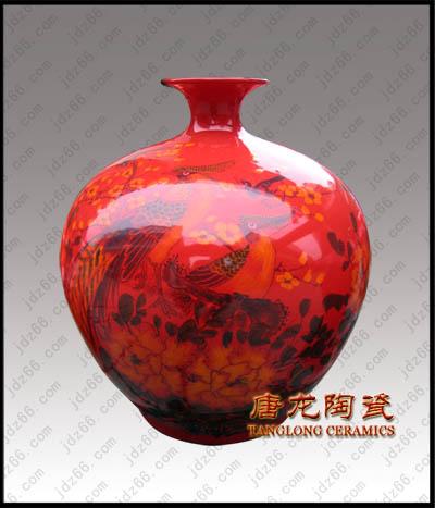 供应景德镇陶瓷礼品赏瓶摆件中国红赏瓶