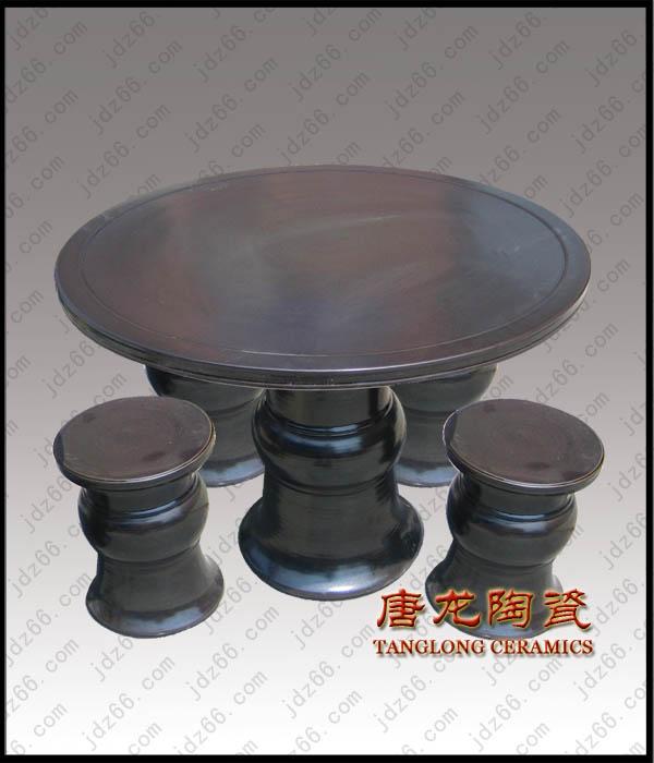 供应景德镇乌金釉瓷桌 景德镇陶瓷桌凳 高档陶瓷桌凳套装 单个瓷凳图片