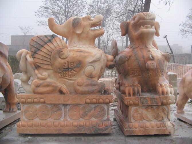 供应梅河口市汉白玉麒麟石雕/动物雕塑/十二生肖雕塑