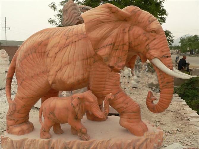 供应青岛市晚霞红大象石雕/各种大象雕塑/旅游景点动物石雕