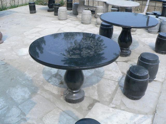 供应黑石石凳雕塑/青石桌椅雕塑/园林石凳雕塑
