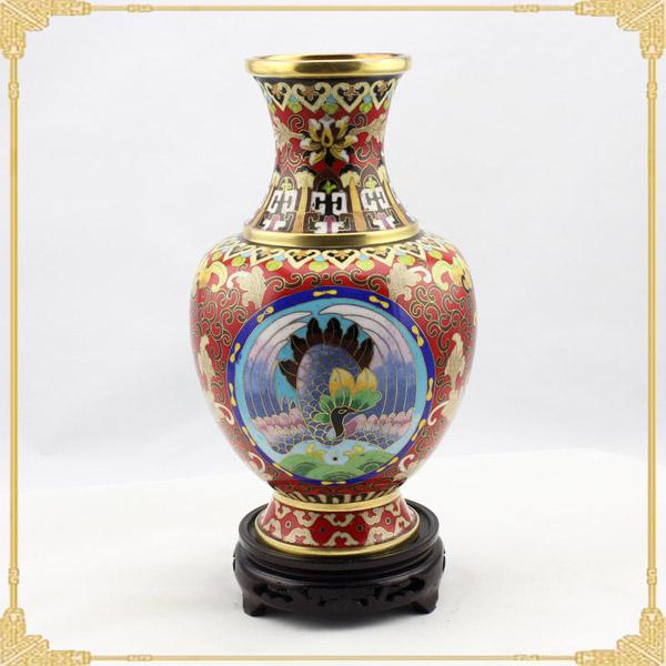 供应景泰蓝寿瓶8寸周器垒瓶珐琅红地花瓶 北京特产贺寿礼品生日礼物