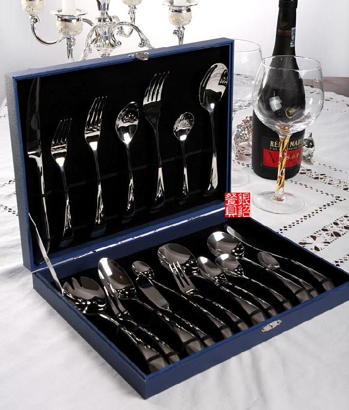 银貂木箱24件套不锈钢刀叉勺 套装西餐刀叉餐具图片