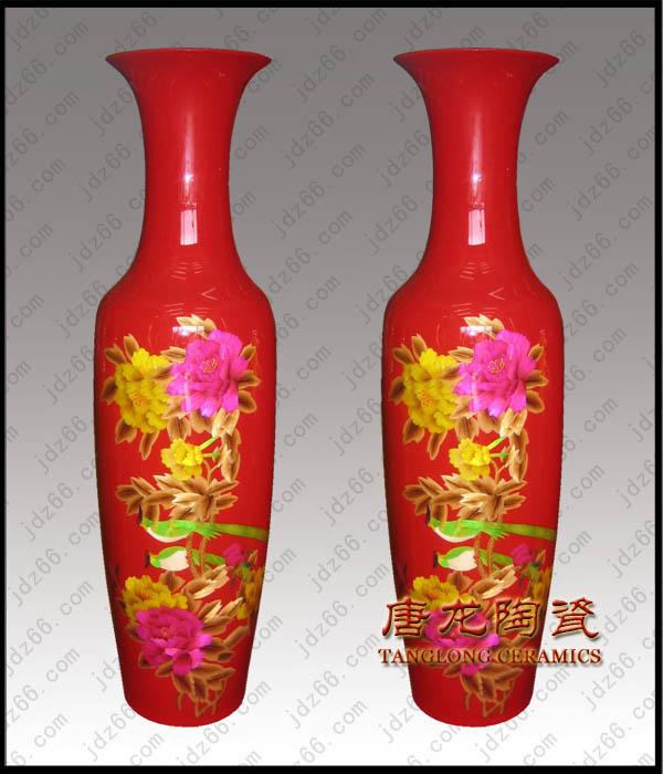 景德镇中国红陶瓷大花瓶商务礼品批发