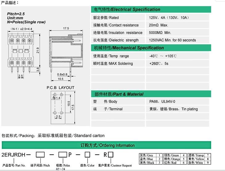 供应欧式端子台插拔式端子台端子排2.5mm间距-深圳汇林提供商