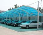 供应弧形耐力板停车棚、蓝色耐力板雨篷、颜色可选