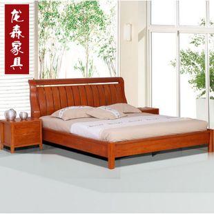 供应龙森家具实木松木卧室双人床高箱床图片