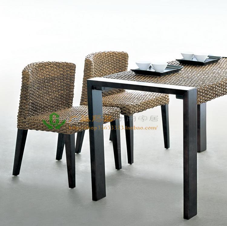 餐厅藤餐桌椅组合长方形实木咖啡桌批发