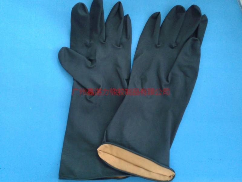 供应自产黑色天然橡胶手套  化工耐酸碱防护手套 工业级加厚劳保手套