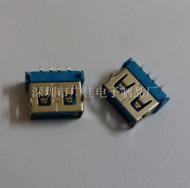 USB贴片接口10.6 AF短体母座四桃子脚插板SMT蓝色胶芯图片