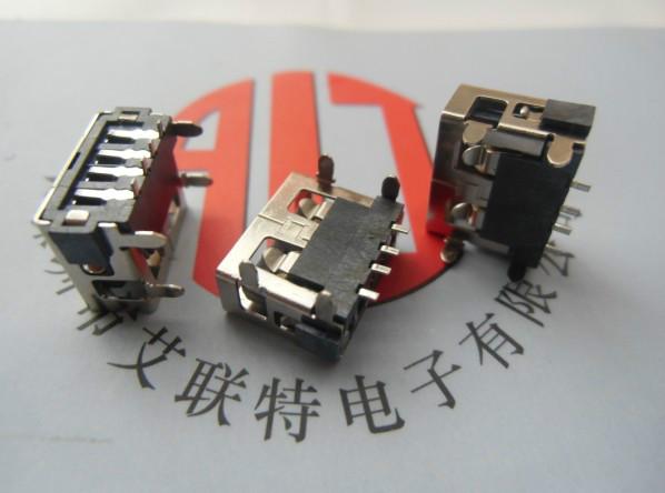 供应插键式USB母座 短体10.0 90度 四脚DIP 端子SMT 