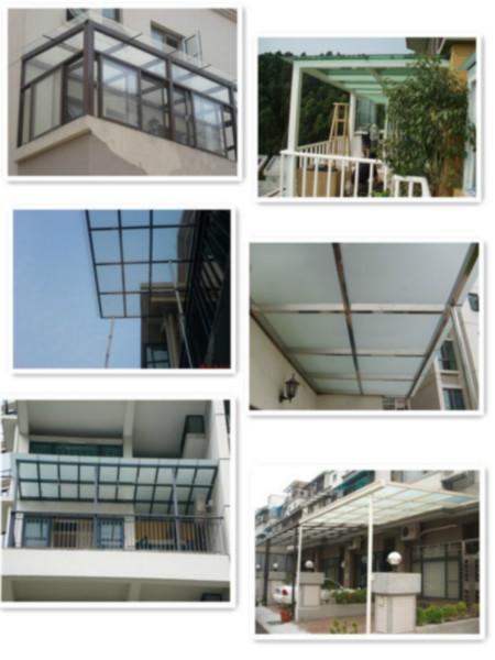 供应深圳恒鑫定做304 201不锈钢雨棚 耐力板雨棚 阳台雨棚图片