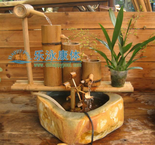 供应竹制品 鱼缸装饰 竹制木制摆设水车配件工艺加湿器水景 流水竹排